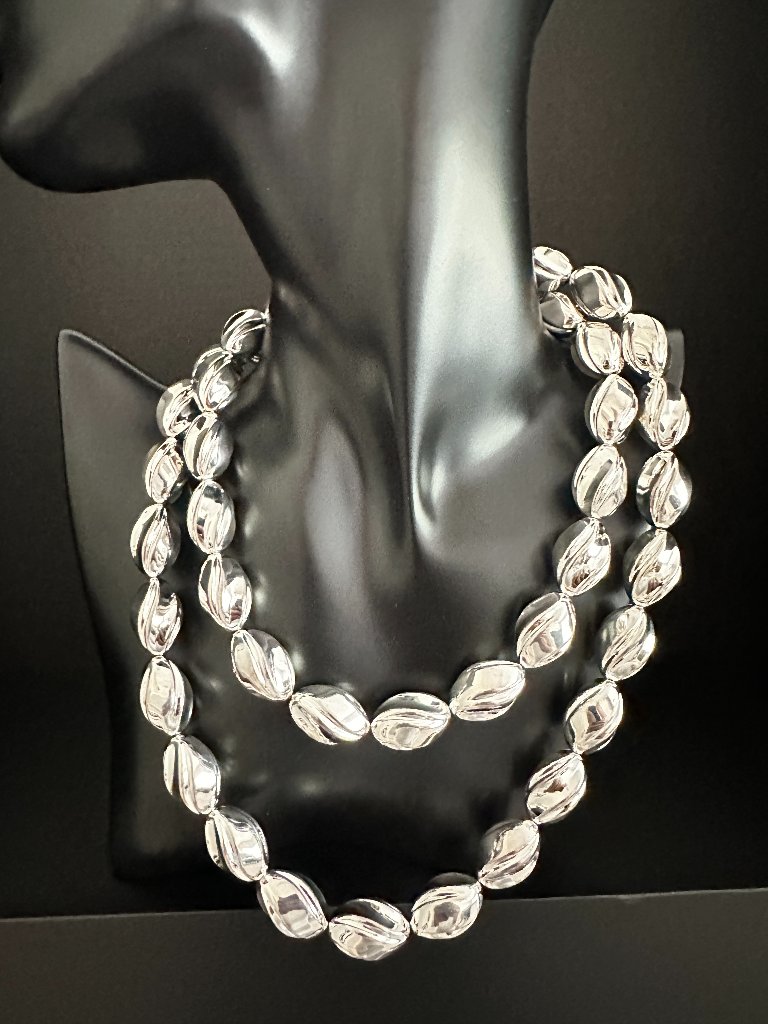 Milor Italy 925 Sterling Silver Beaded Necklace 36” 106g Magnetic Clasp